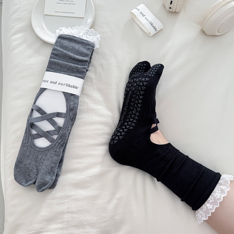 Lace Trim Split Toe Yoga Socks - Medias Para Pilates Y Yoga ulasan dan harga